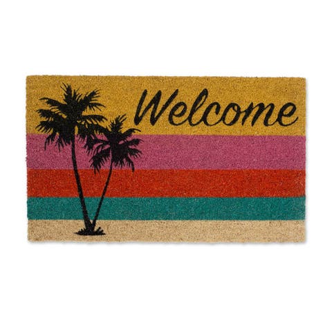 Welcome Palm Tree Coir Doormat, Non-Slip PVC Backing