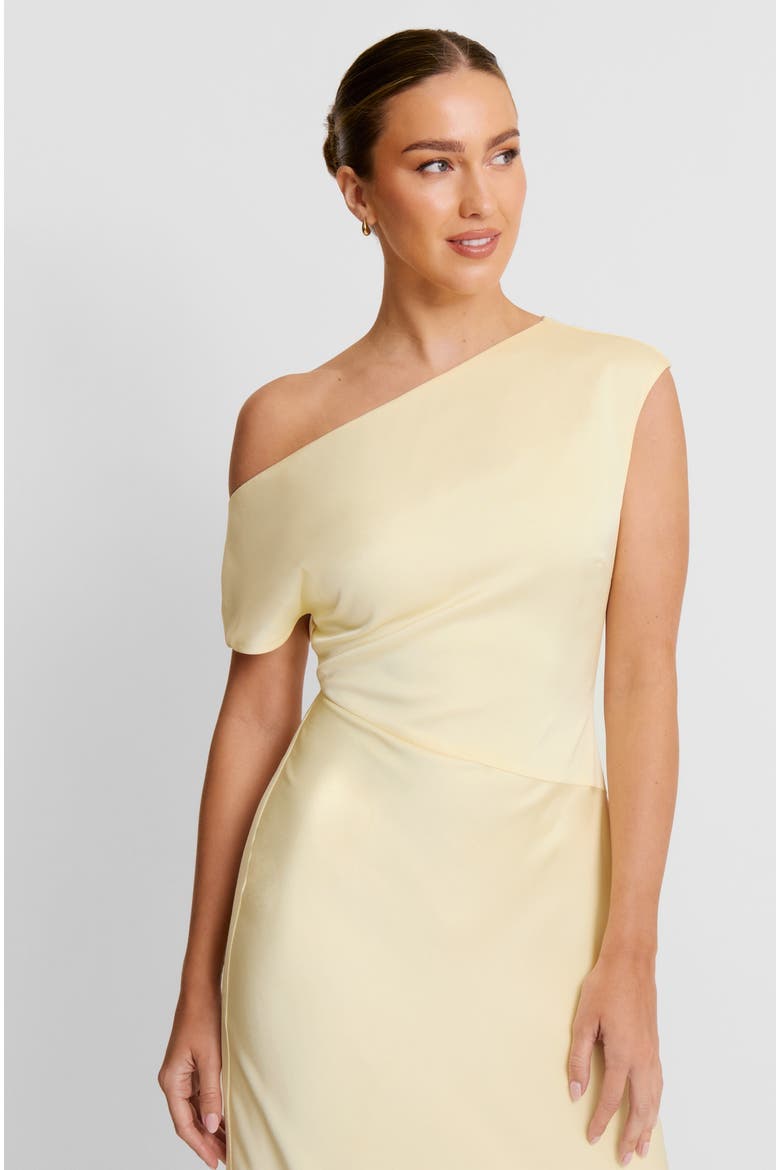 Asymmetric Satin Bridesmaid Dress, Alternate, color, Lemon