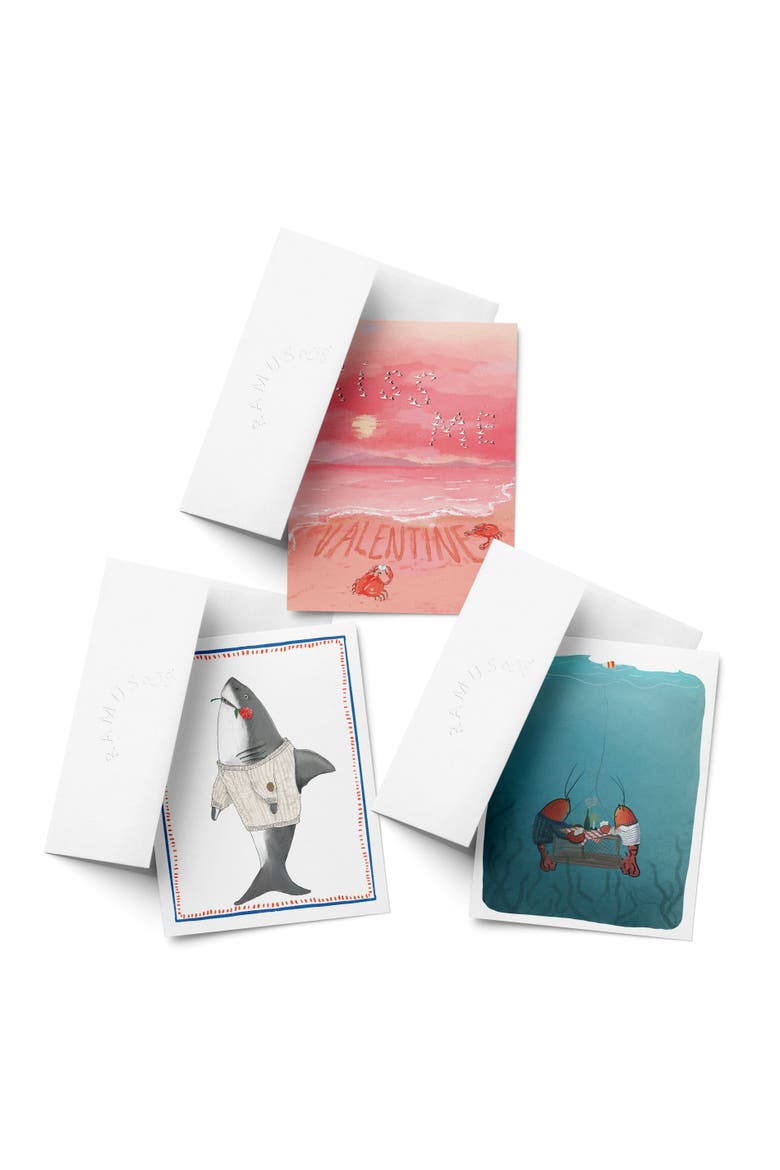 Valentine's Day Friendship Greeting Card Pack Sets, 'Kiss Me Valentine Crabs, Sharky Love, Lobster Date', Main, color, Multi-Pack
