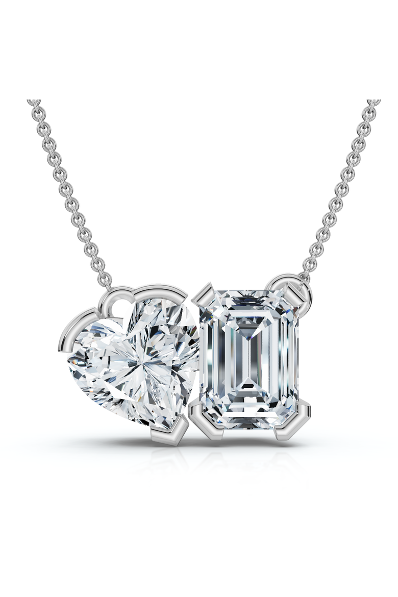 2Ct Toi Et Moi Heart Emerald Diamond Pendant 14k Gold 18" Necklace Lab Grown, Main, color, White Gold
