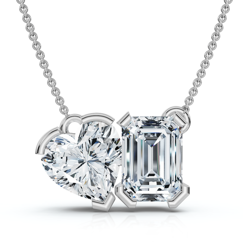 2Ct Toi Et Moi Heart Emerald Diamond Pendant 14k Gold 18" Necklace Lab Grown