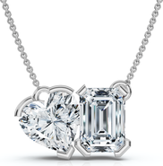 Bliss Diamond 2Ct Toi Et Moi Heart Emerald Diamond Pendant 14k Gold 18" Necklace Lab Grown