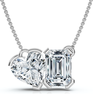 Bliss Diamond 2Ct Toi Et Moi Heart Emerald Diamond Pendant 14k Gold 18" Necklace Lab Grown