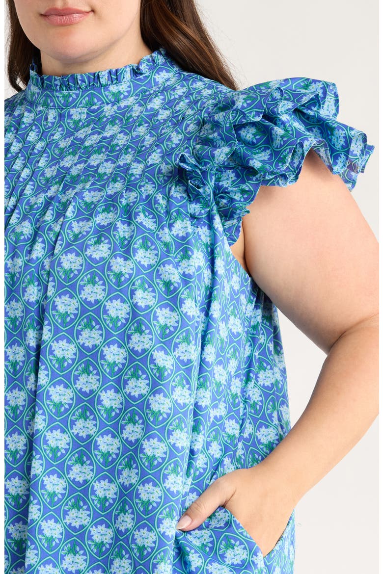 Driftwood Floral Ruffle Shift Dress, Alternate, color, BLUE-GREEN