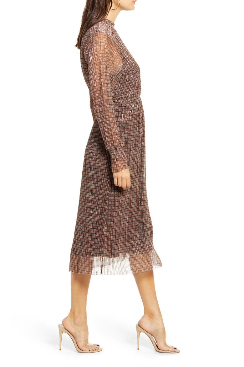 Alexandra Shimmer Plaid Long Sleeve Dress, Alternate, color, BIRCH