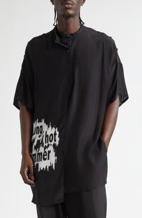 Double Covered Short Sleeve Silk Graphic Button-Up Shirt