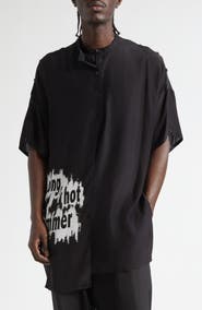 Yohji Yamamoto Double Covered Short Sleeve Silk Graphic Button-Up Shirt