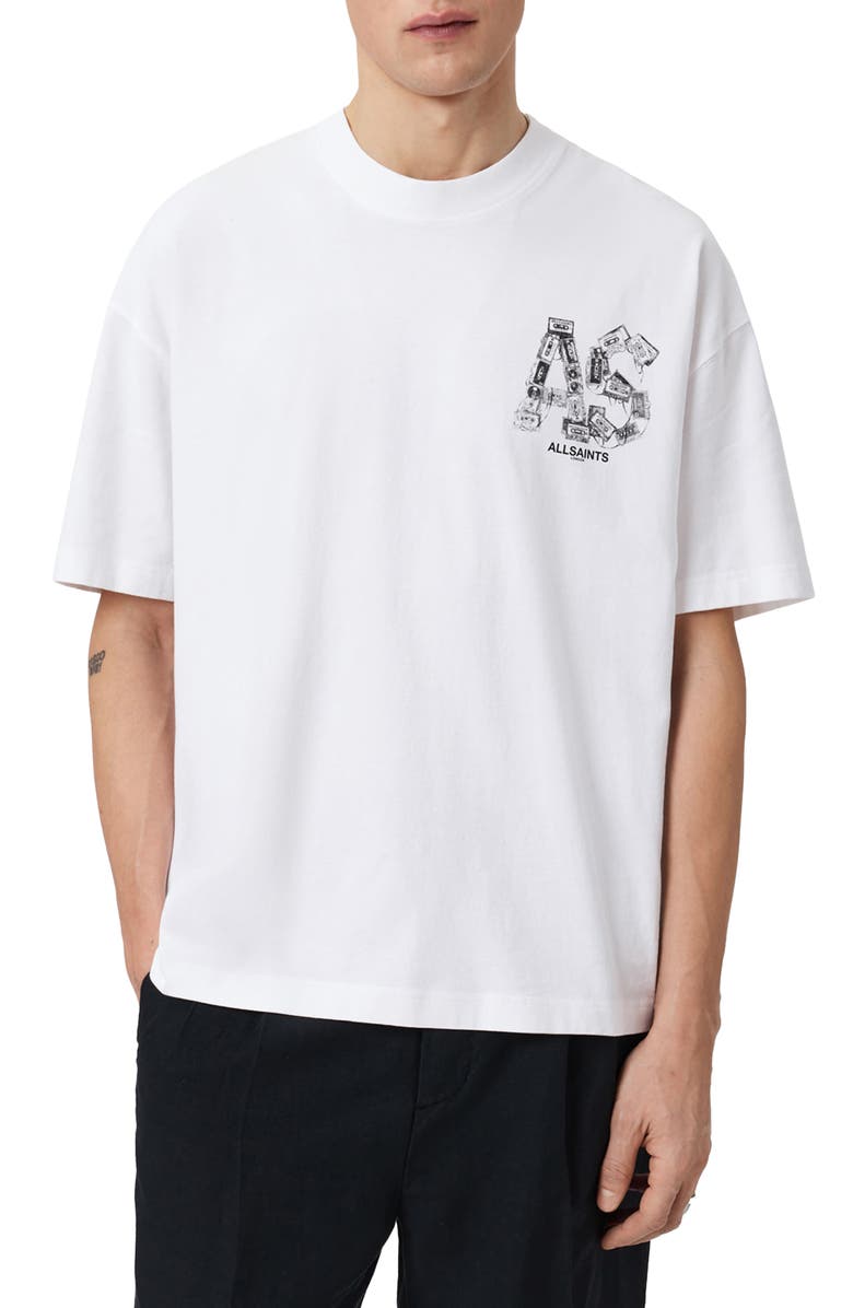 AllSaints Mixtape Cotton Graphic T-Shirt, Main, color, Optic White