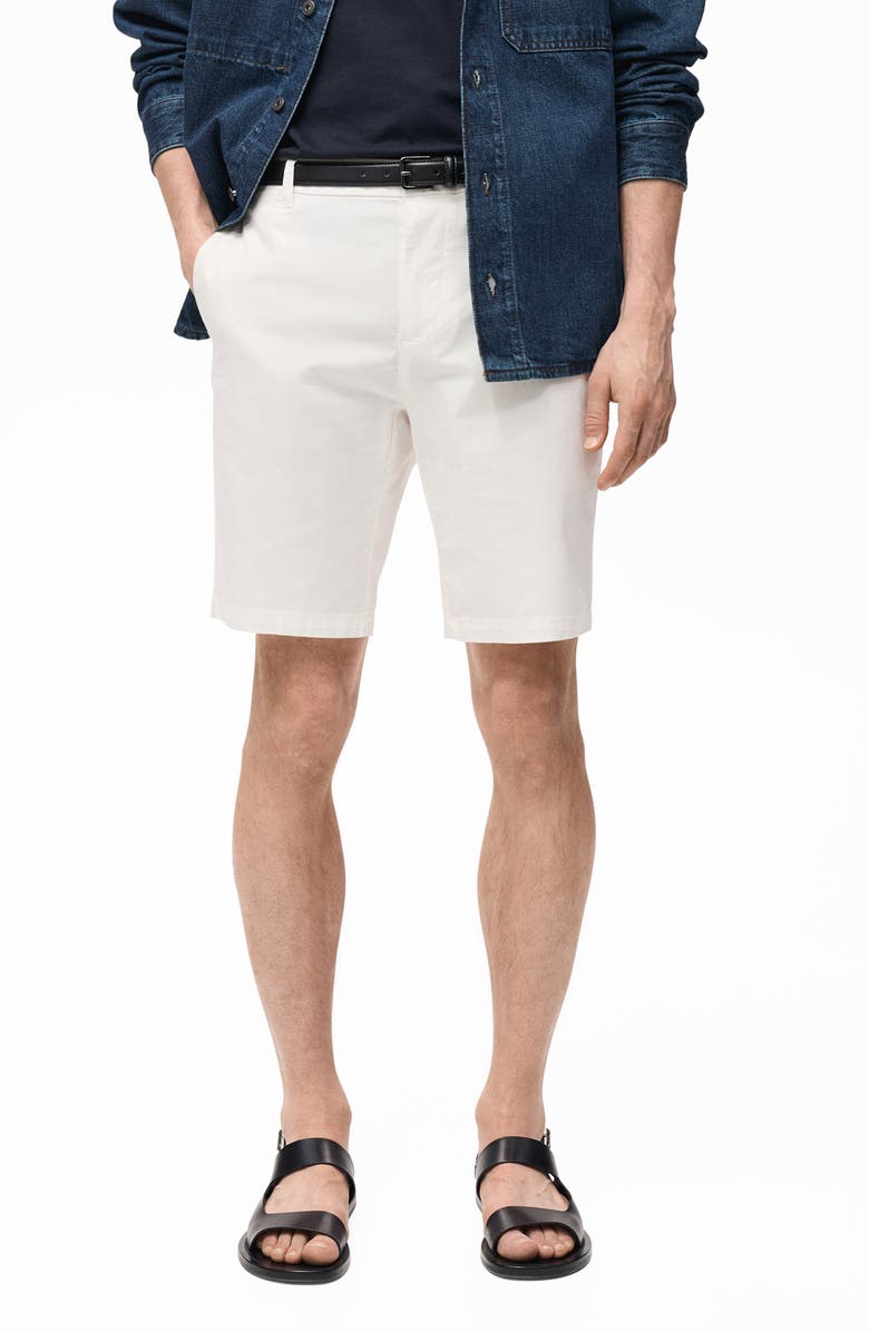MANGO Slim Fit Flat Front Bermuda Chino Shorts, Main, color, White