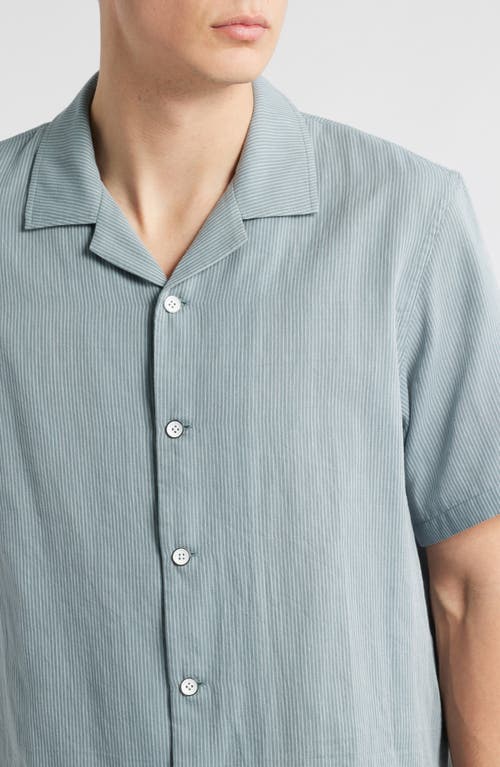 Rag & Bone Avery Cotton Gauze Camp Shirt In Stone Blue Stripe