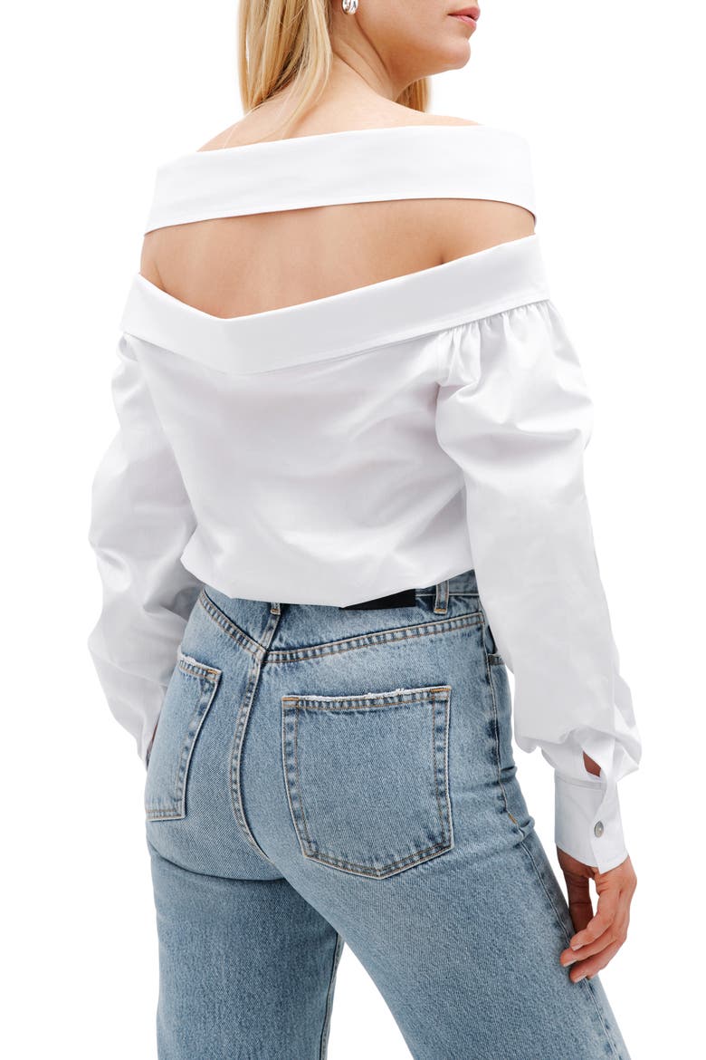 Vesper Off the Shoulder Button-Up Shirt, Alternate, color, WHITE