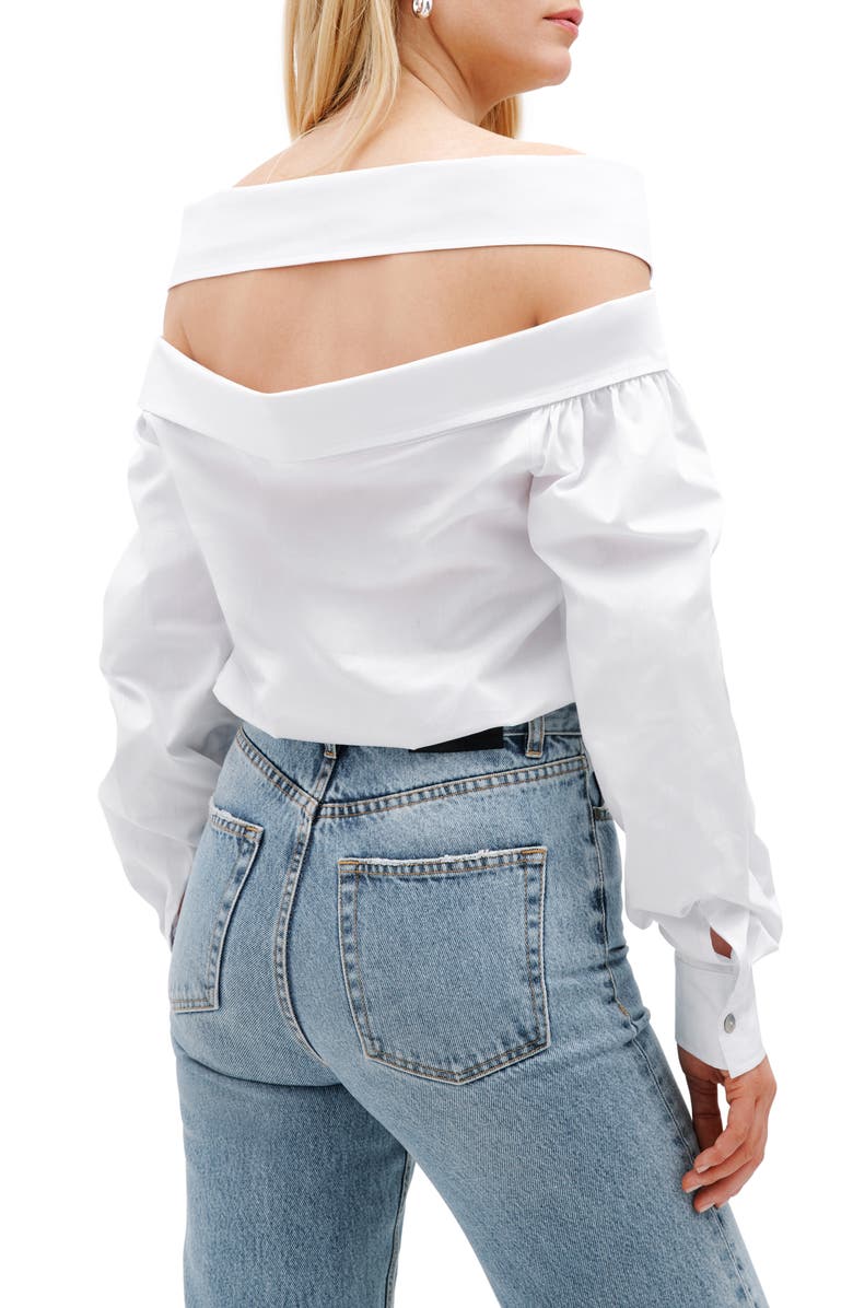 Marcella Vesper Off the Shoulder Button-Up Shirt, Alternate, color, White