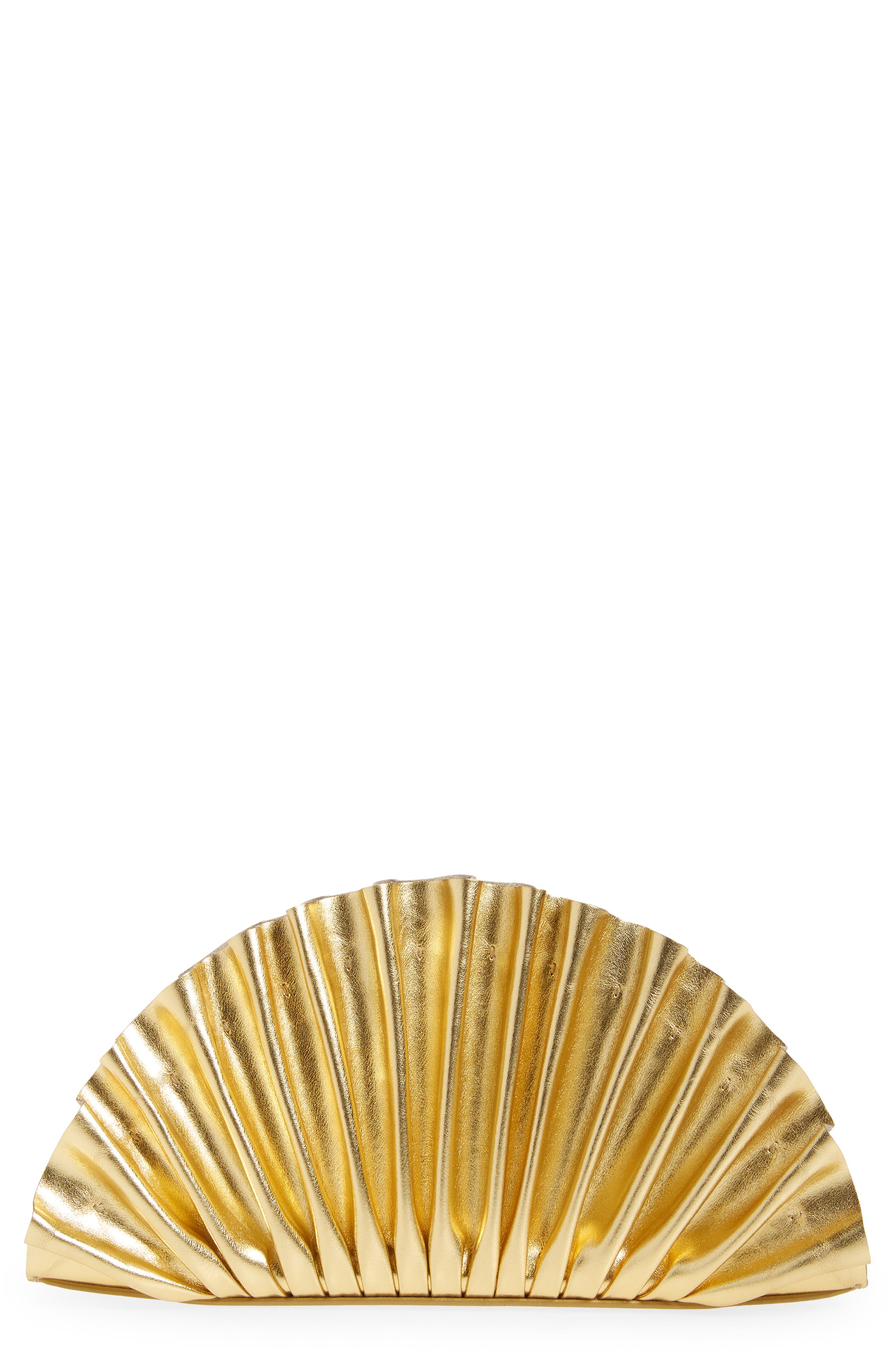 Mini Nala Metallic Leather Fan Clutch, Main, color, GOLD