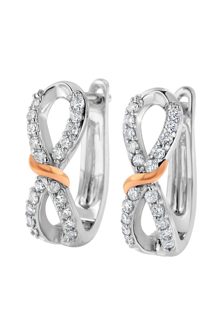 10K White and Rose Gold 1/3 Ct Diamond Infinite and Ribbon Hoop Earrings, Alternate, color, White