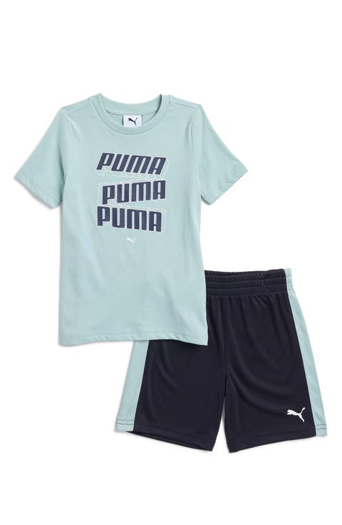 Kids' Logo Print T-Shirt & Mesh Shorts Set (Toddler)