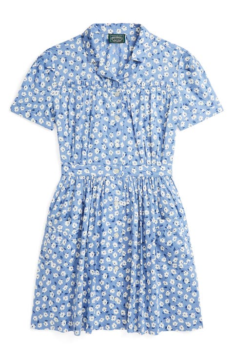 Kids' Floral Short Sleeve Cotton Shirtdress (Big Kid)