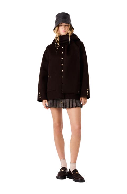 Wool Coat With Removable Scarf