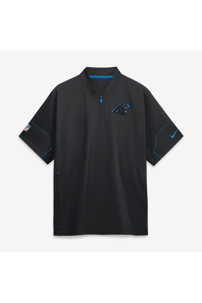 Men's Nike Black Carolina Panthers Sideline Short Sleeve Quarter-Zip Coaches Jacket, Main, color, Black