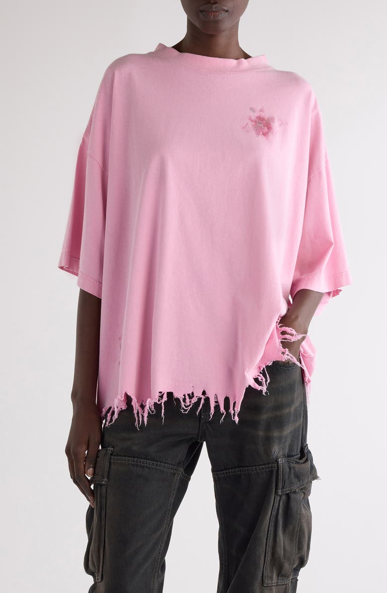 Balenciaga Nail Polish Distressed Crop Logo Graphic T-Shirt, Main, color, Baby Pink