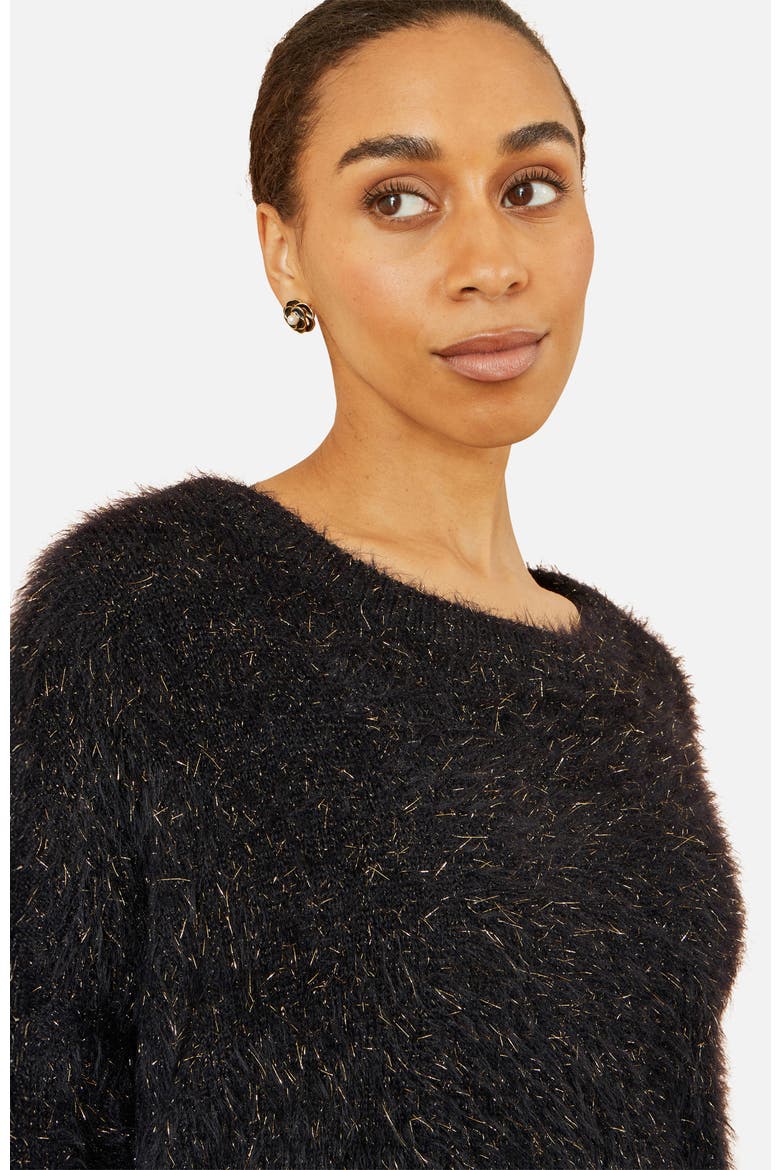 Metallic Fluffy Eyelash Relaxed Jumper, Alternate, color, Black