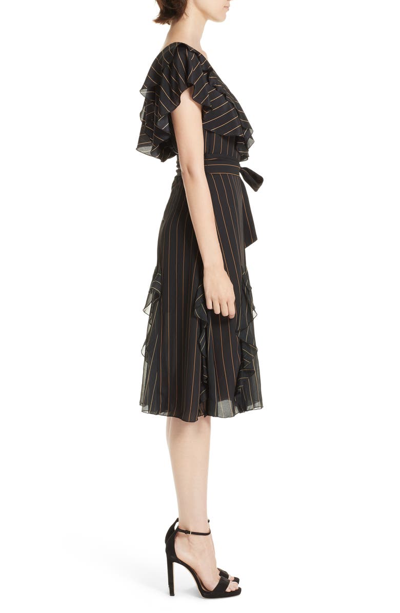 Alice + Olivia Tessa Ruffle Godet Stripe Dress, Alternate, color, 