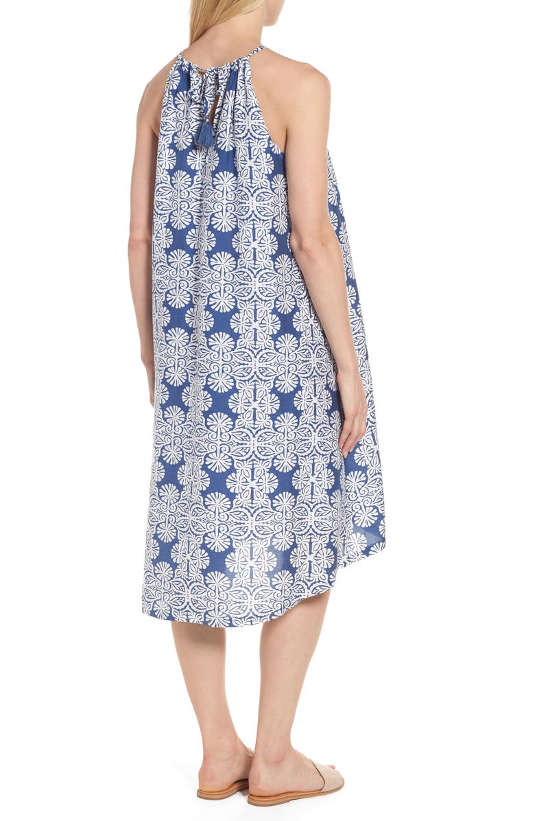 vineyard vines Mirrored Leaves Trapeze Halter Dress, Alternate, color, Moonshine