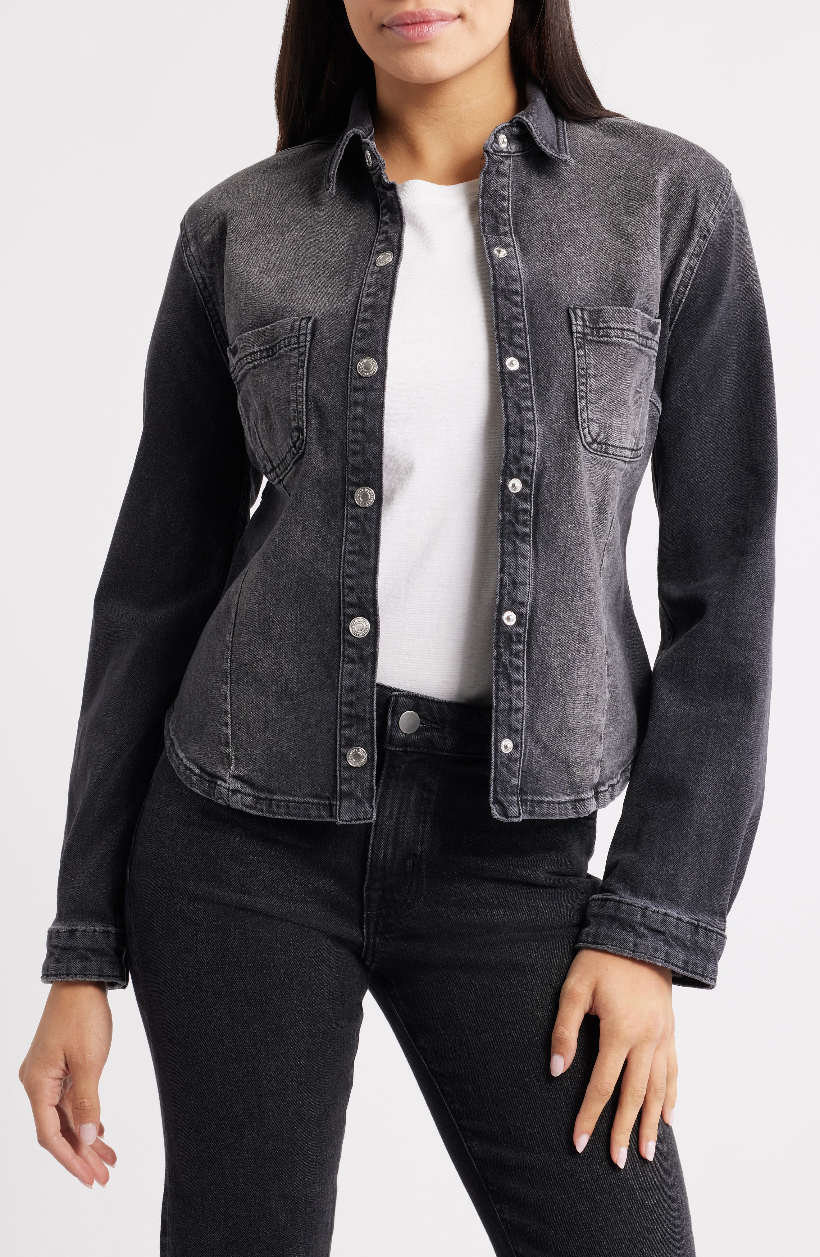 WARP+WEFT PMI Western Denim Fitted Waist Snap-Up Shirt