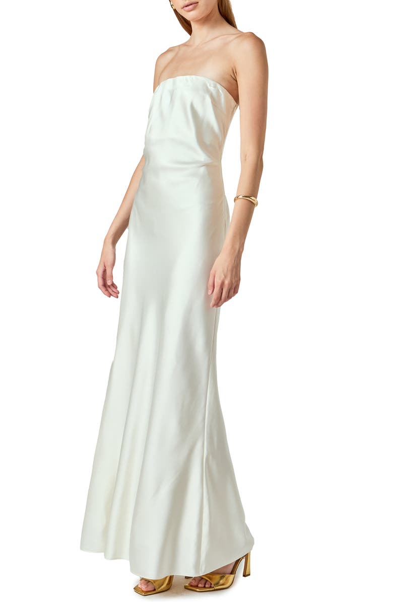 Endless Rose Strapless Satin Maxi Dress, Alternate, color, Ivory