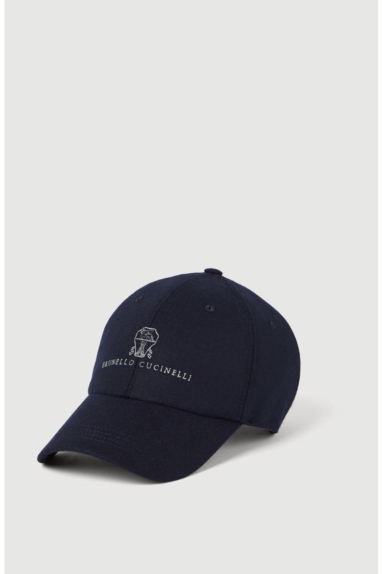 Virgin wool flannel baseball cap with embroidered logo, Main, color, Navy Blue