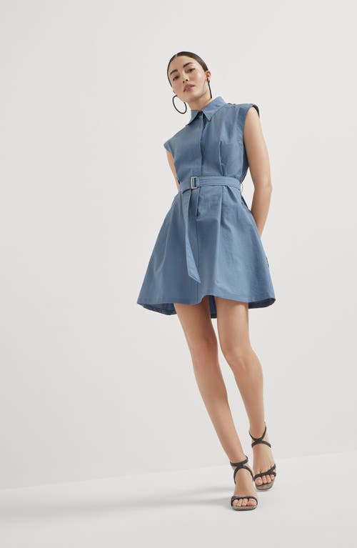 Brunello Cucinelli Mini Chemisier Dress With Monili In Avio Blue