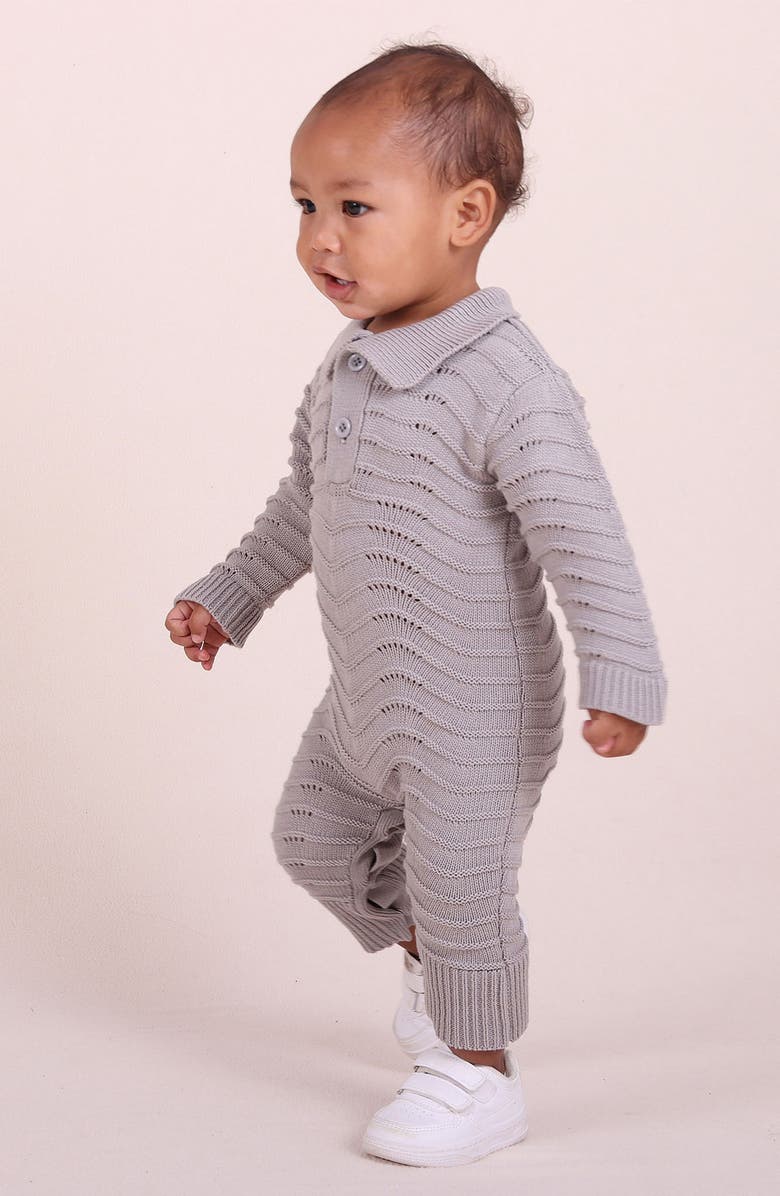 TINY TRIBE Cotton Pointelle Romper, Alternate, color, Grey