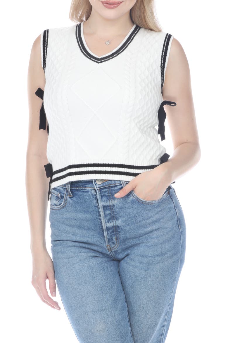 Cable Stitch Side Tie Sweater Vest, Main, color, WHITE