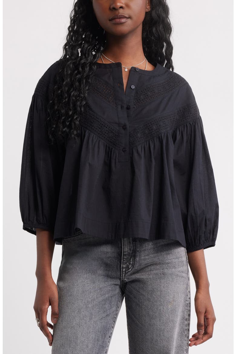 Lace Inset Woven Shirt, Main, color, BLACK