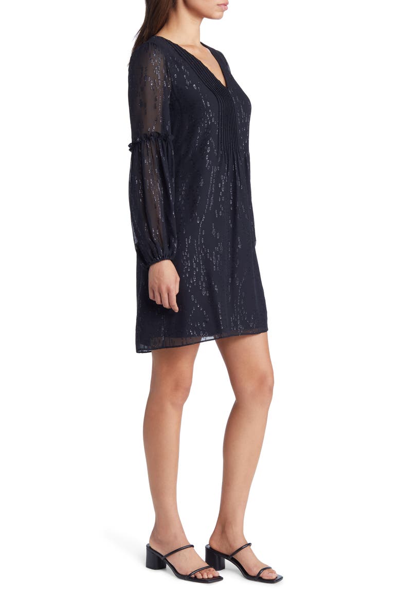Cleme Long Sleeve Metallic Silk Dress, Alternate, color, ONYX FISH CLIP