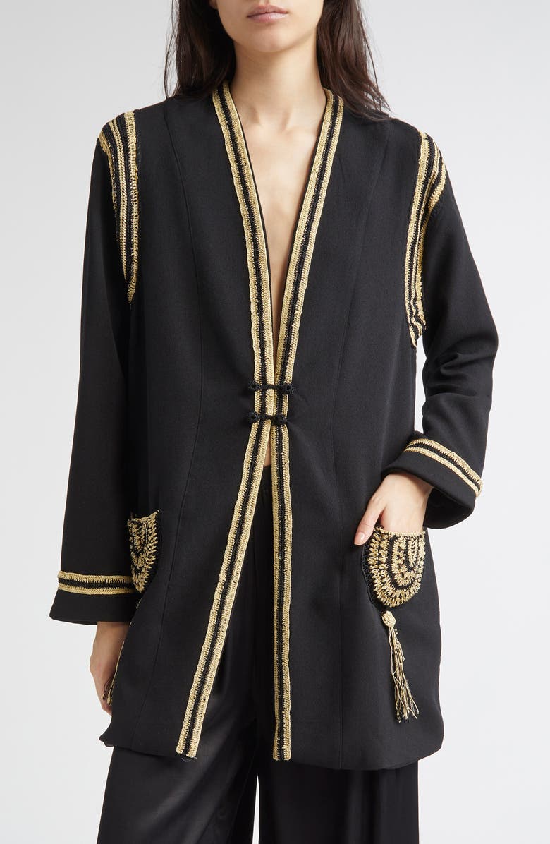 Bode Weedy Crochet Jacket, Main, color, Black/ Cream