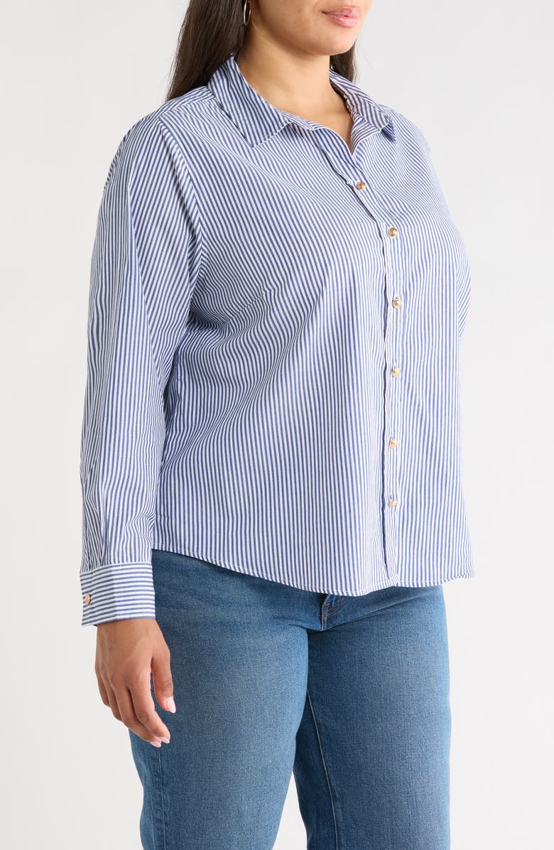 beachlunchlounge Bentley Stripe Cotton Button-Up Shirt, Alternate, color, Santorini