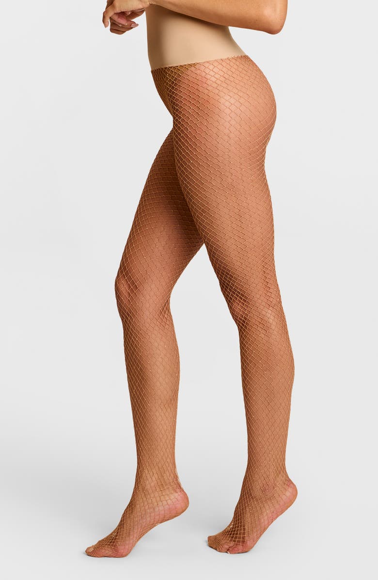 Commando Glitter Fishnet Tights, Main, color, Camel Sparkle
