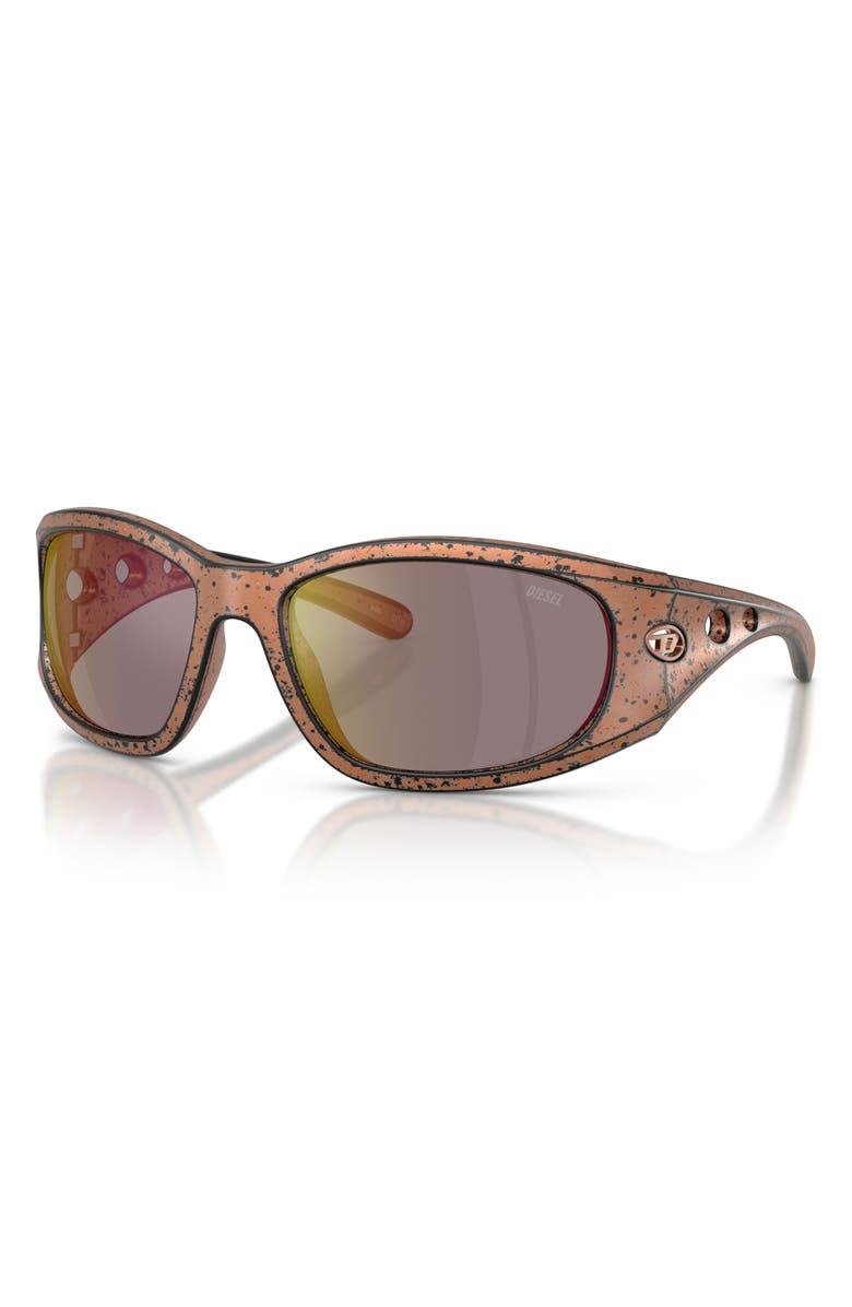 DIESEL<sup>®</sup> DL3012U 61mm Mirrored Rectangular Sunglasses, Alternate, color, Bronze Splatter Black / Rose