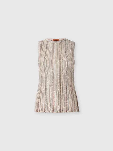 Sleeveless Ribbed Top With Sequins