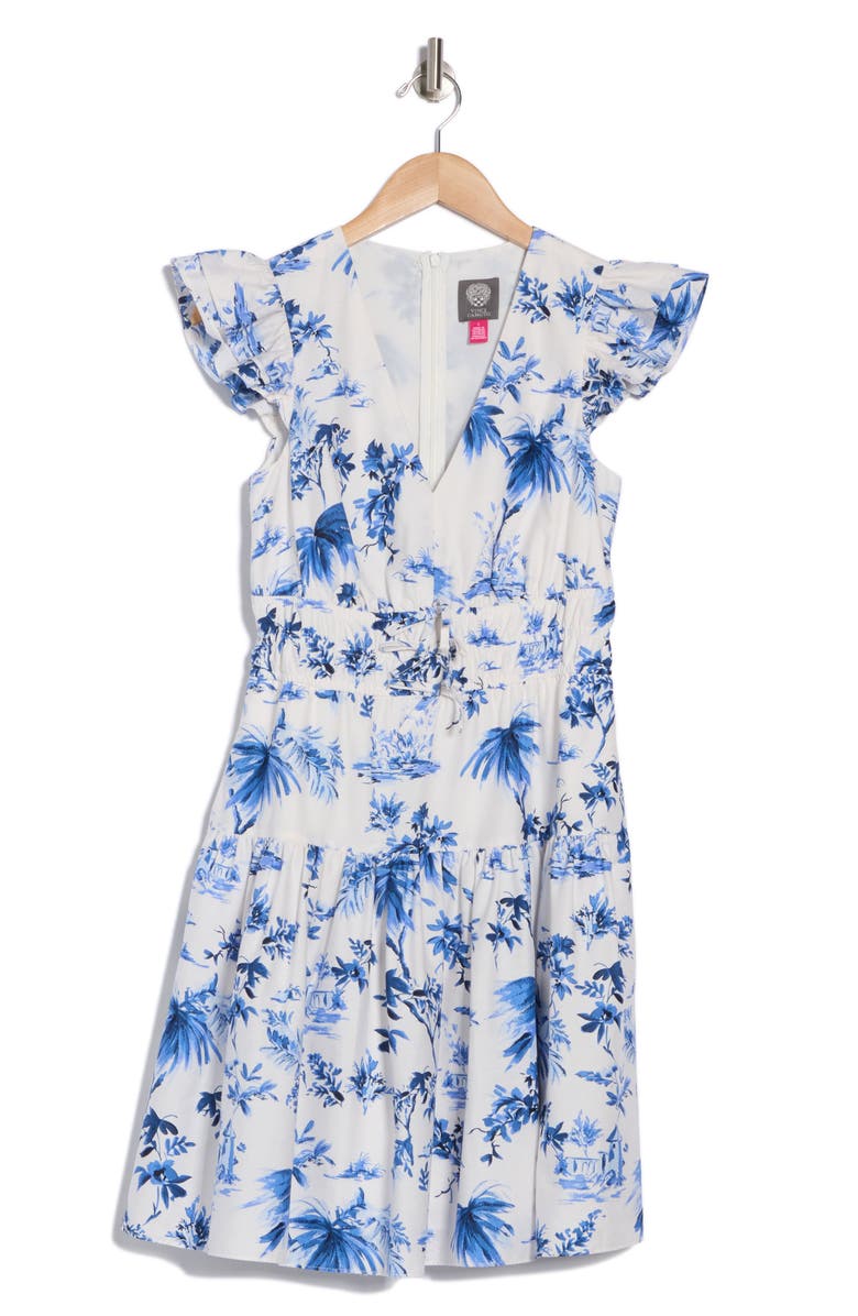 Vince Camuto Floral Cap Sleeve Cotton Fit & Flare Dress, Alternate, color,