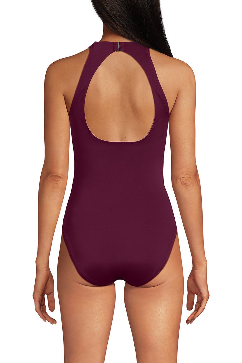 Tugless High Neck Portrait Back One Piece Swimsuit, Alternate, color, Berry