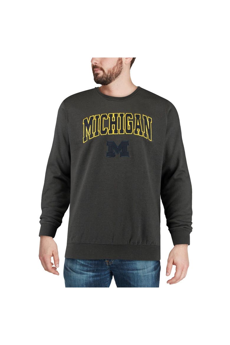 Men's Colosseum Charcoal Michigan Wolverines Arch & Logo Crew Neck Sweatshirt, Alternate, color, Charcoal