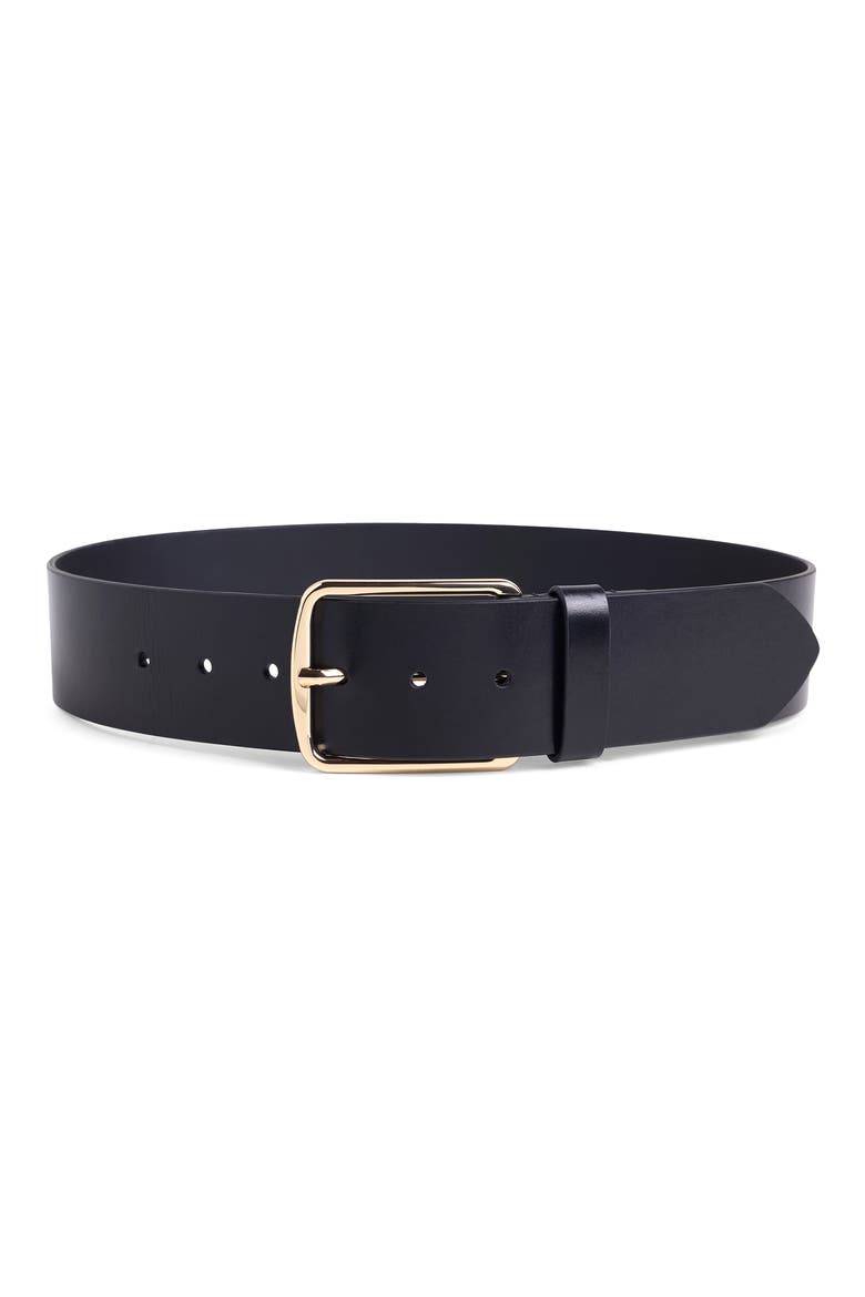 Icon 50mm Leather Waist Belt, Main, color, BLACK/ANTIQUE BRASS