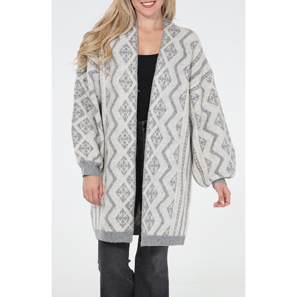 Rain And Rose Geo Pattern Coatigan In Gray