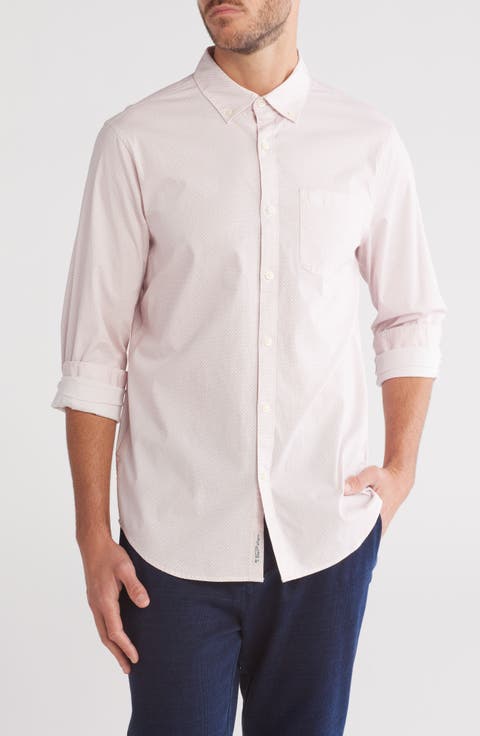 Geo Print Long Sleeve Cotton Poplin Button-Up Shirt