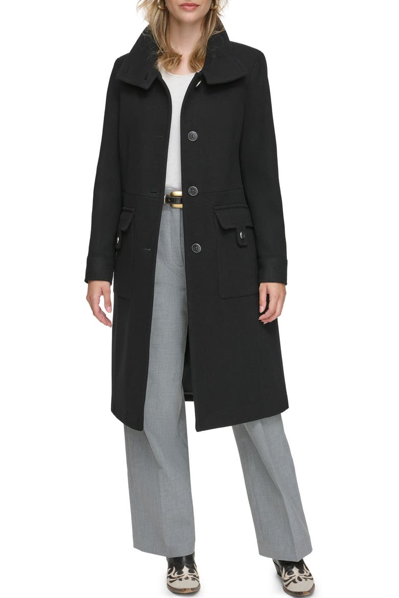 Almedia Wool Blend Twill Coat, Alternate, color, BLACK