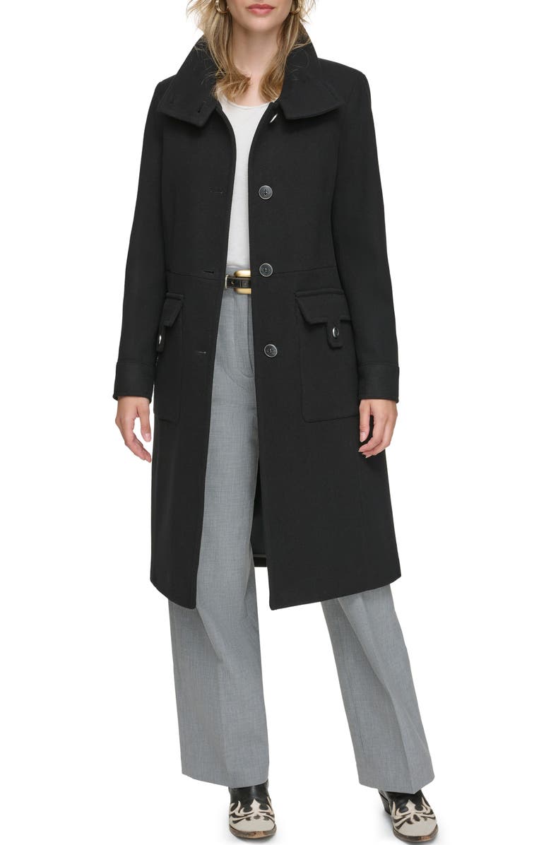 Andrew Marc Almedia Wool Blend Twill Coat, Alternate, color, Black