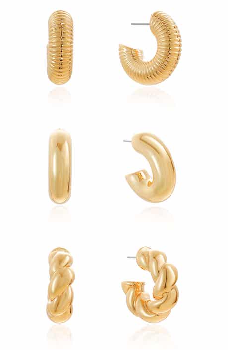 Ettika Everyday Set of 3 Huggie Hoop Earrings