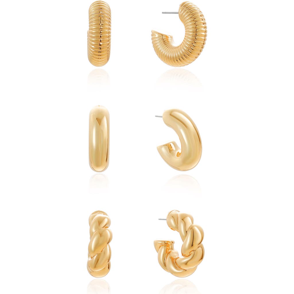 Ettika Everyday Set Of 3 Huggie Hoop Earrings In Gold