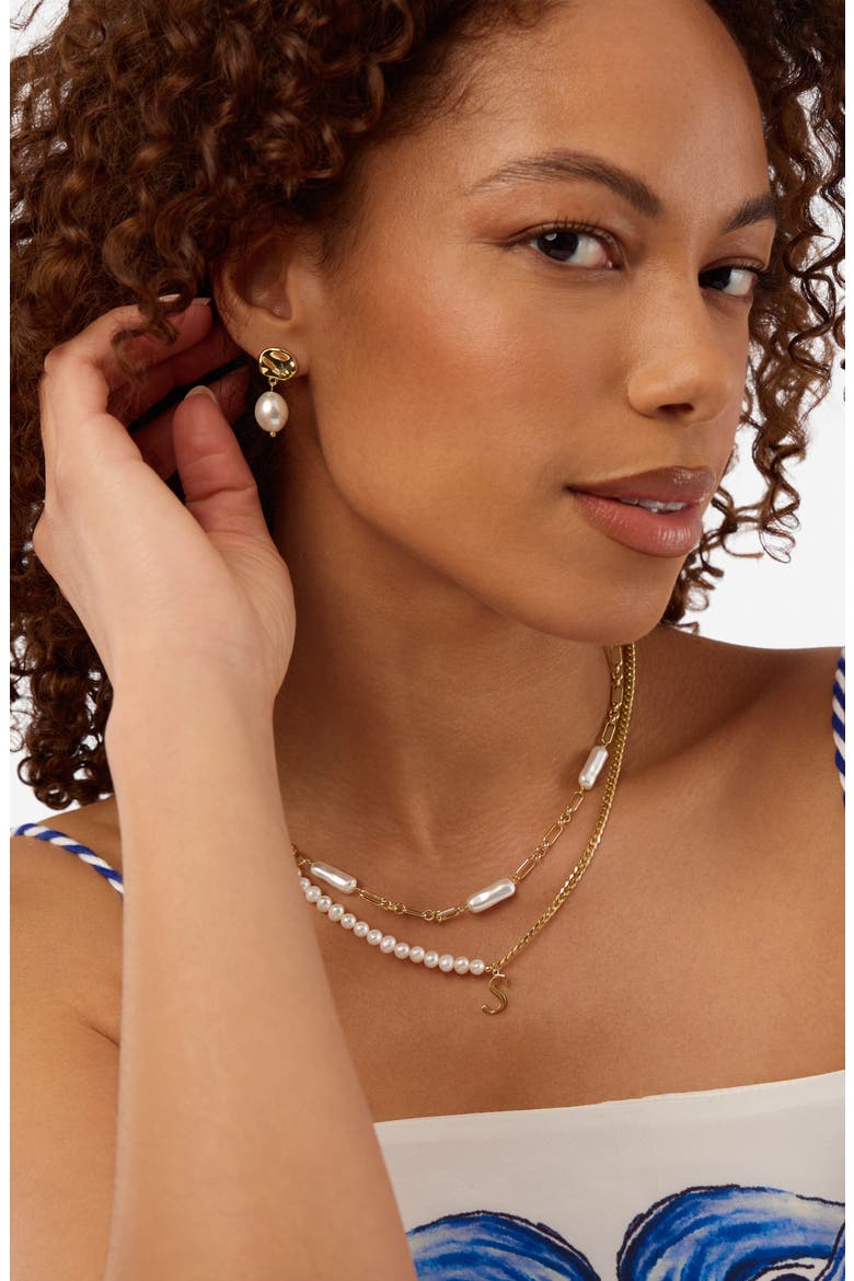 Faux Pearl Drop Earrings, Alternate, color, GOLD